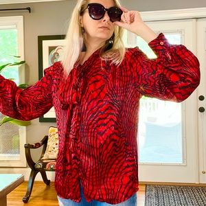 Vintage 1980s silky pussy bow blouse